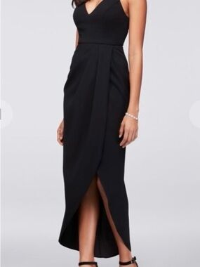 Xscape Black V-Neck High-Low Tulip Hem Dress